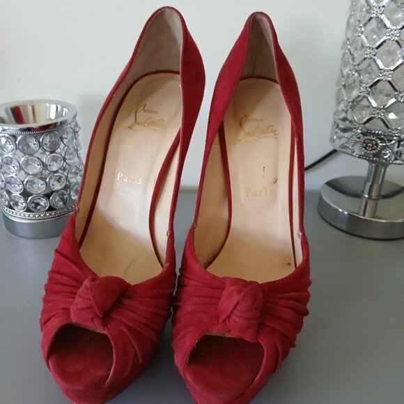 Christian Louboutin Red Suede Women's Heels - Picture 2 of 6